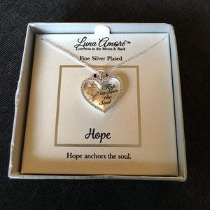 NWT Hope Anchors the Soul Heart Necklace Nautical Anchor Pendant Silver Plated